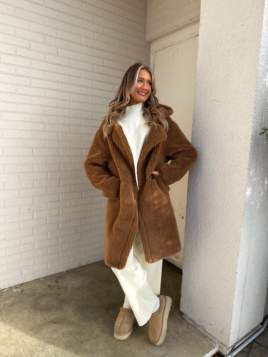 Go Where You Choose Sherpa Coat: Brown