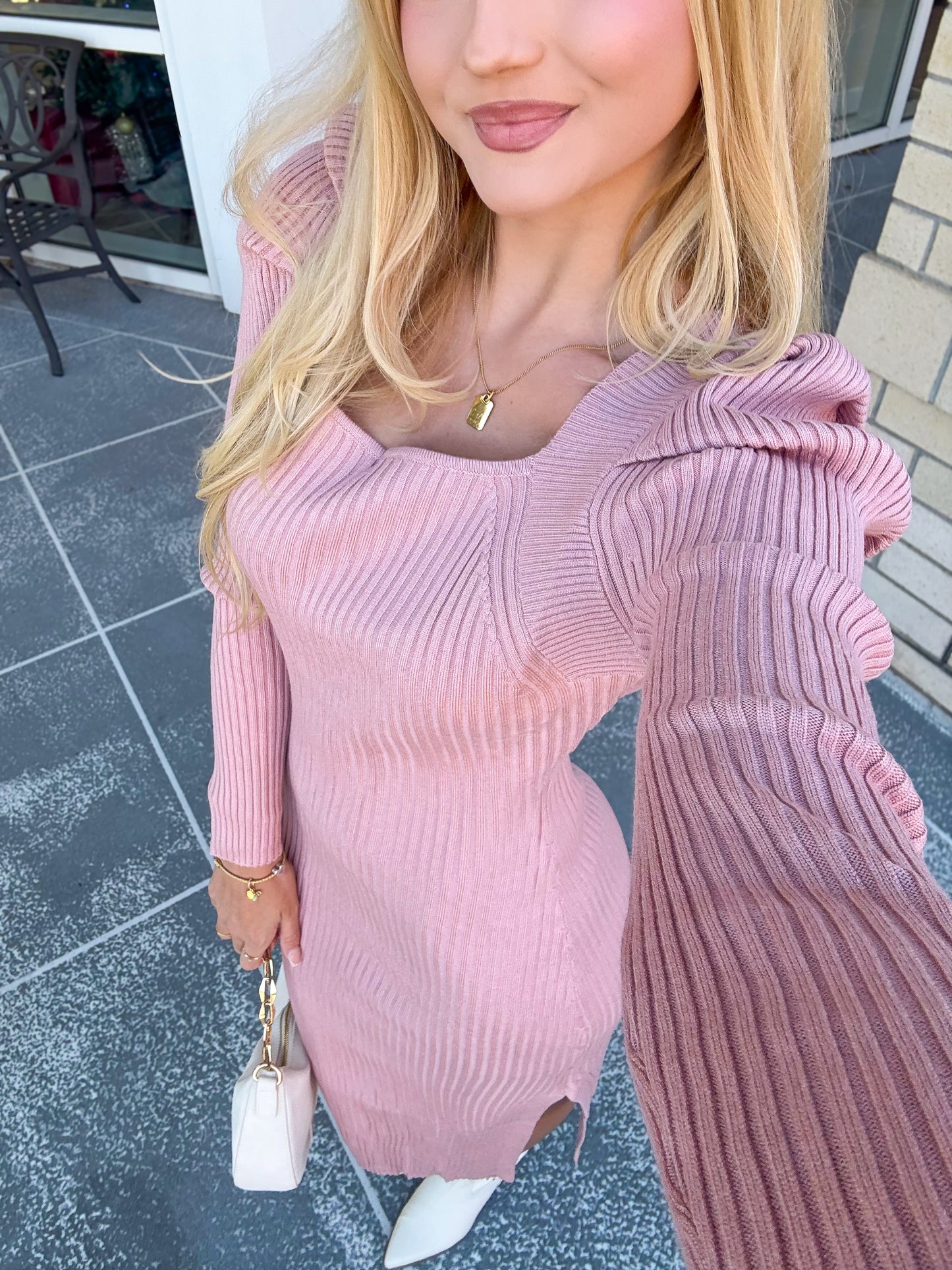 Barely Blush Ribbed Midi Dress