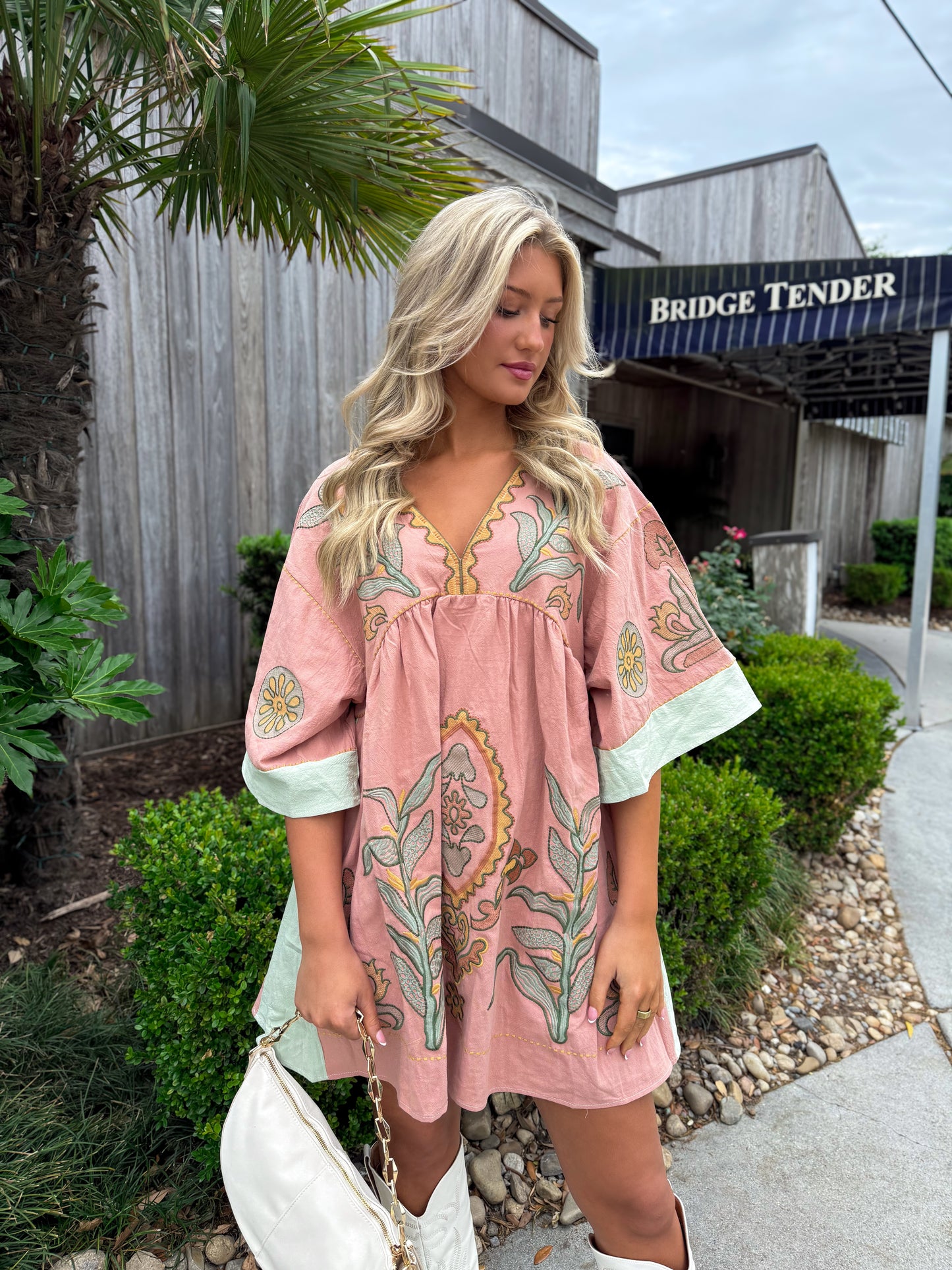 Boho Babe Embroidered Dress: Blush