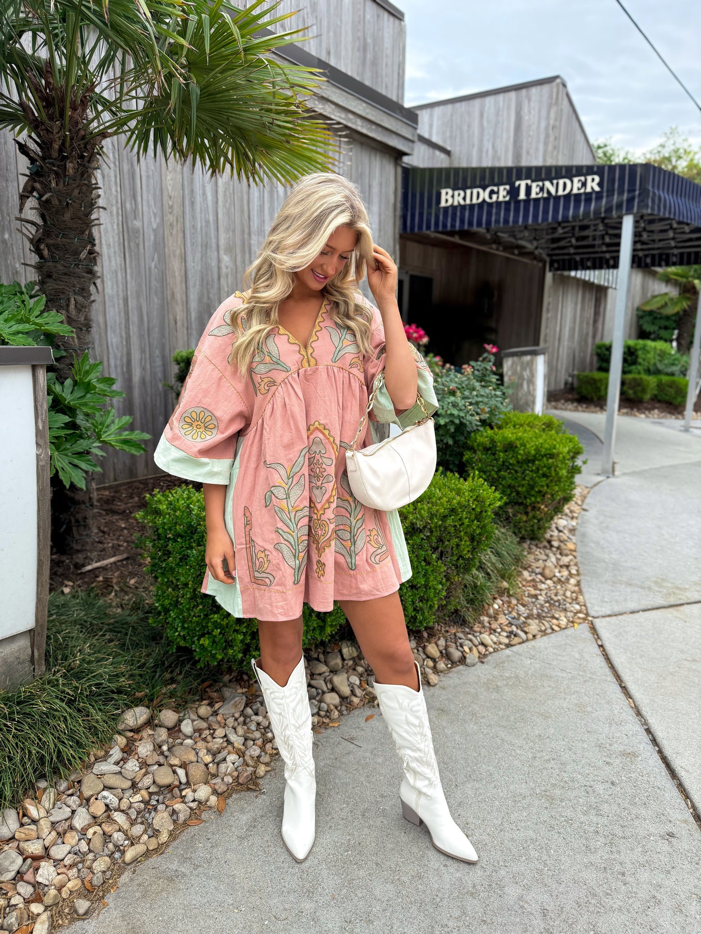 Boho Babe Embroidered Dress: Blush