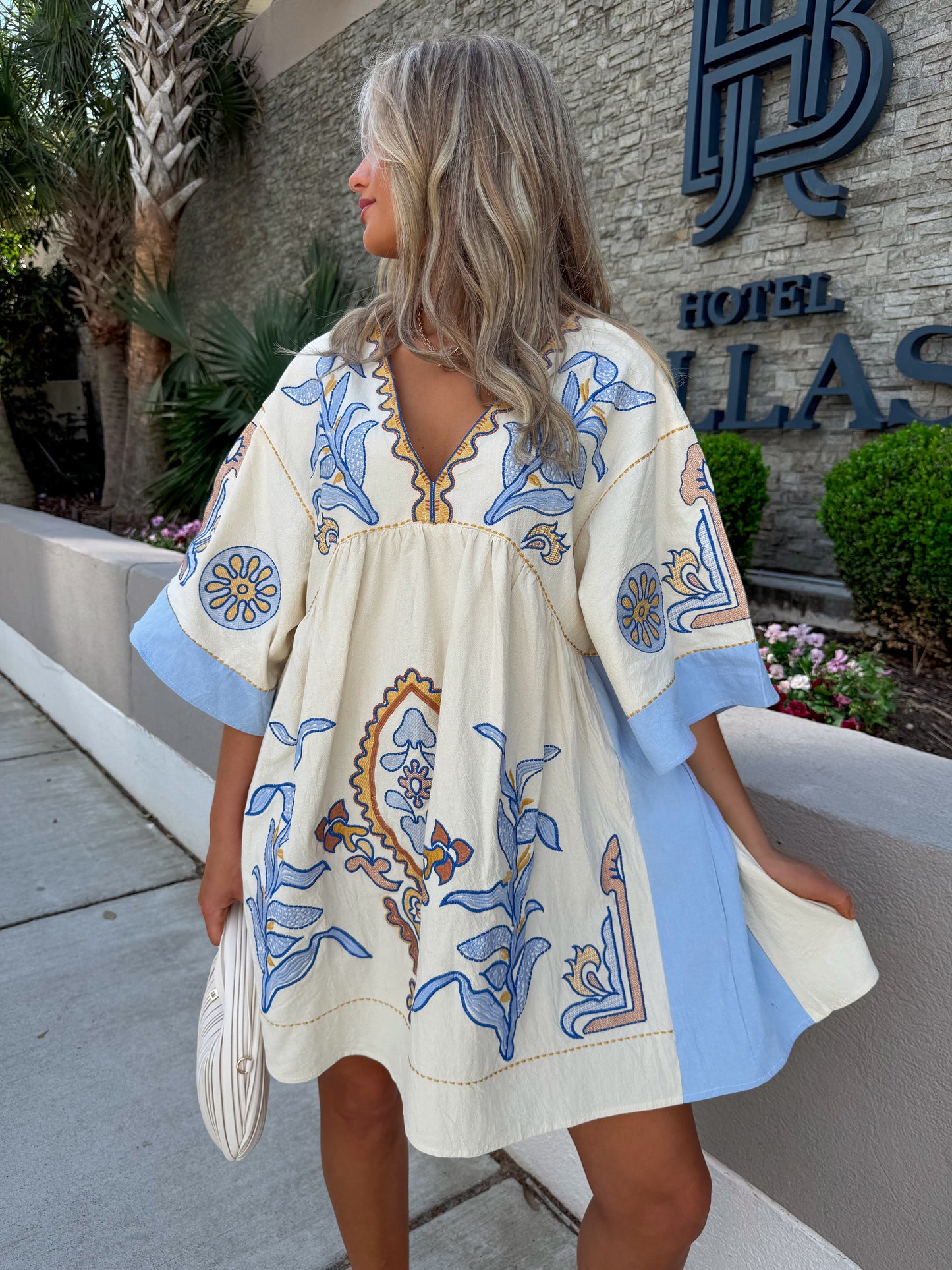 Boho Babe Embroidered Dress: Blue