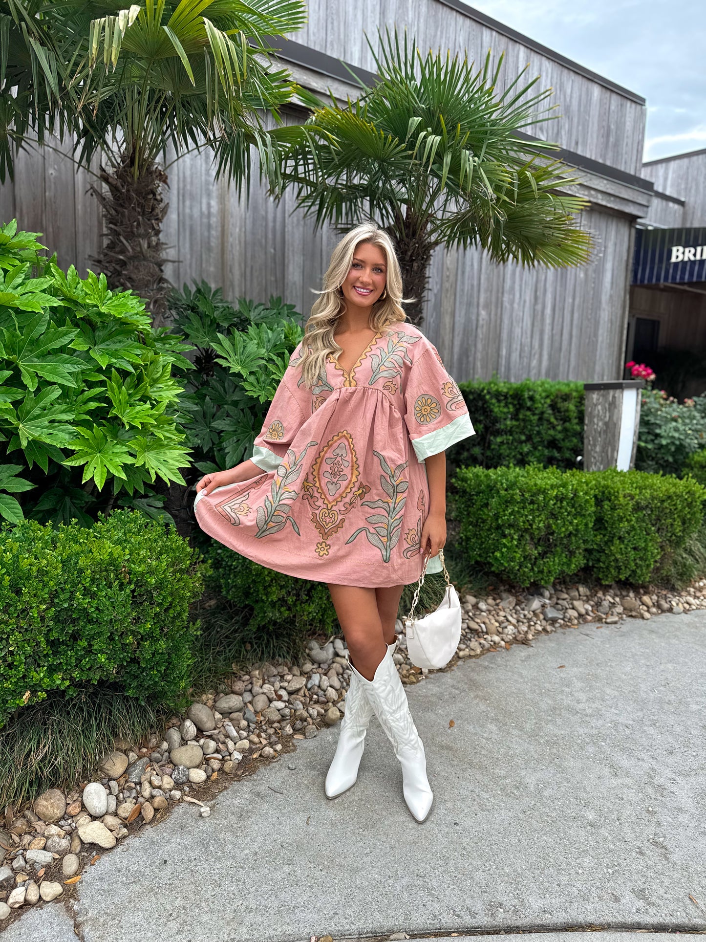 Boho Babe Embroidered Dress: Blush