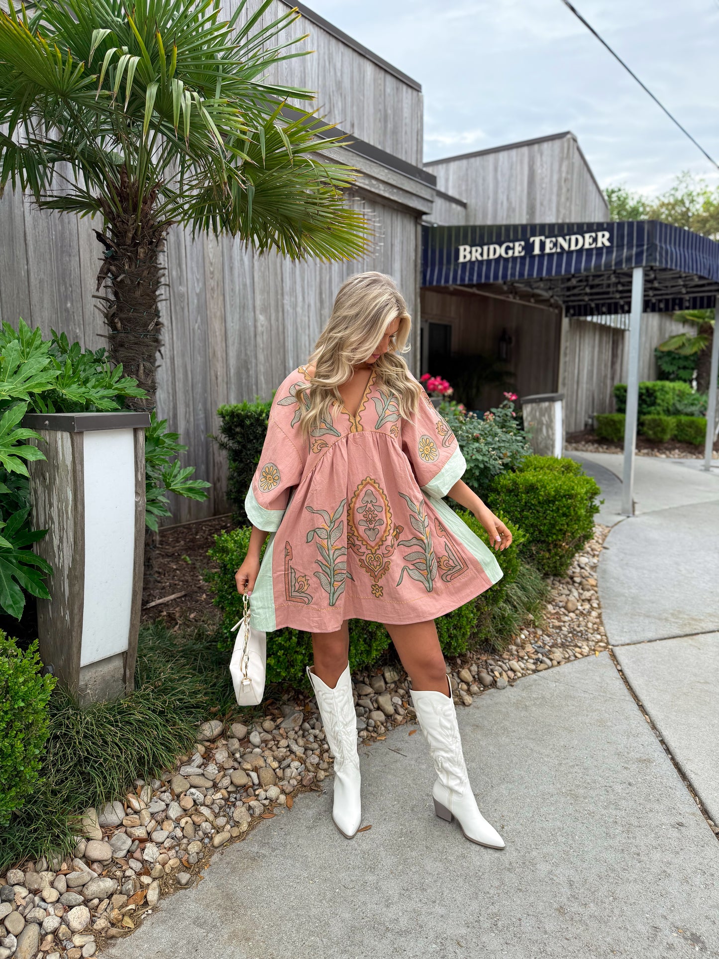 Boho Babe Embroidered Dress: Blush