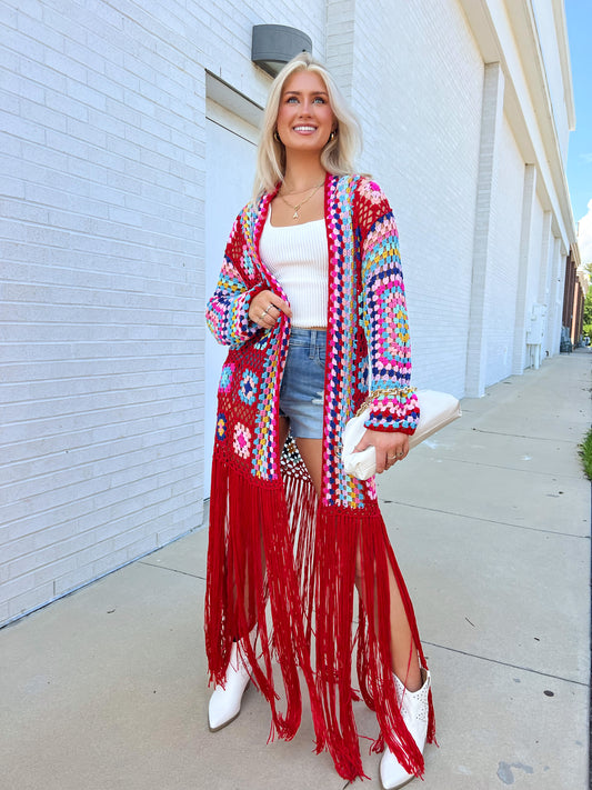 All I Really Want Crochet Duster: Red (IN STOCK)