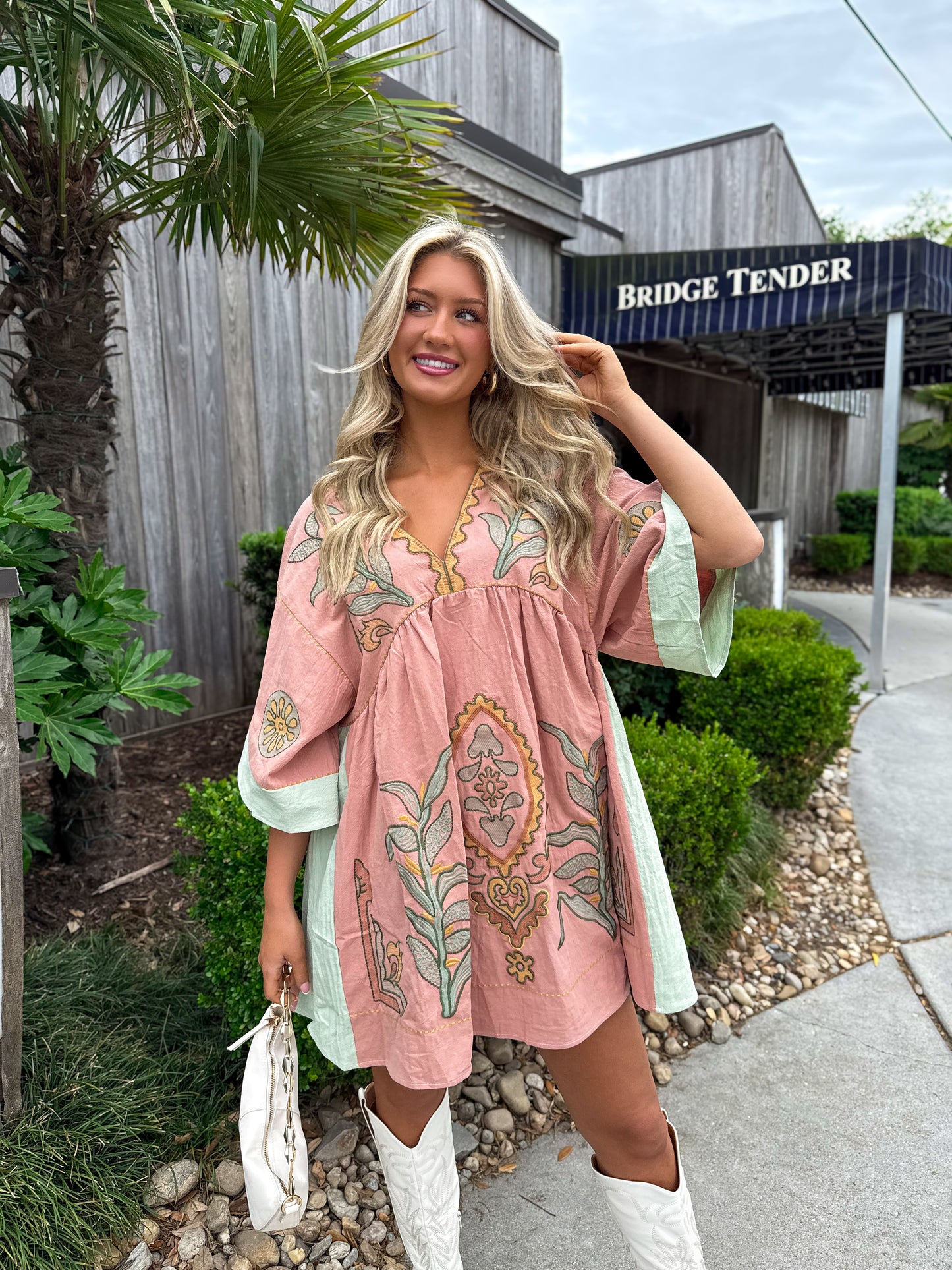 Boho Babe Embroidered Dress: Blush