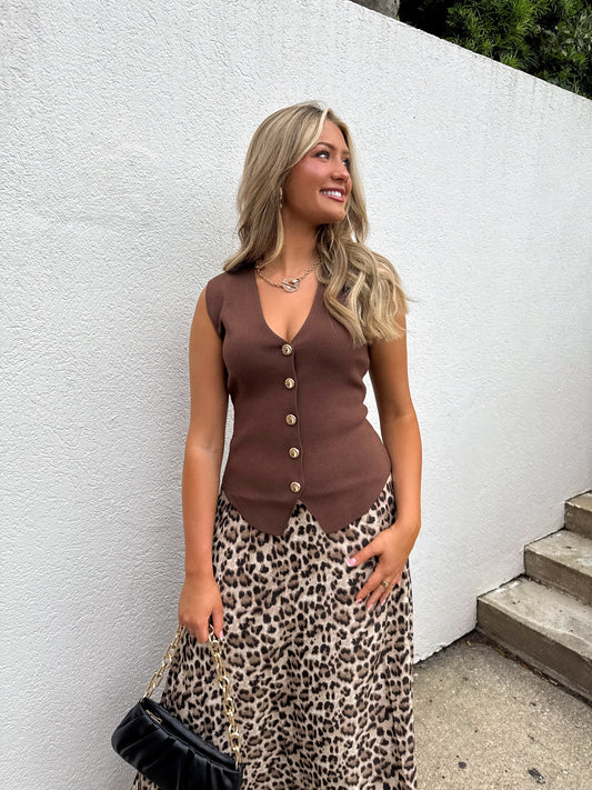 Mocha Charm Button Vest Top
