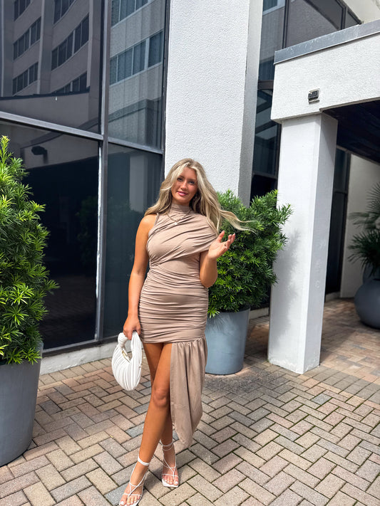 Taupe Twist Mini Dress