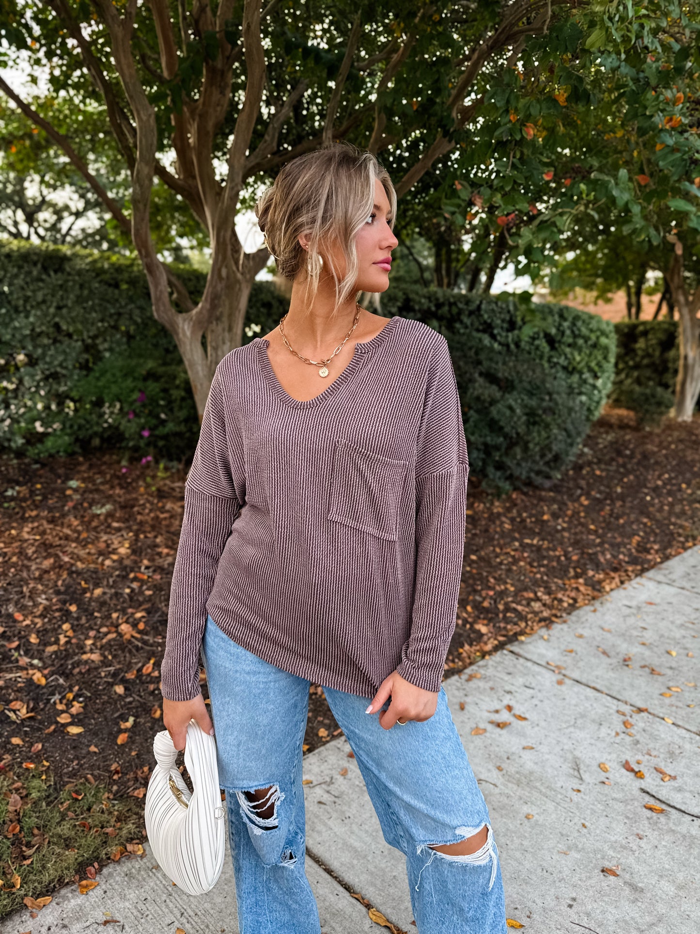 Easy Going Ribbed Top: Mocha