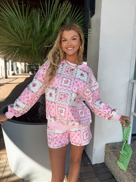 Pink Garden Quilted Set