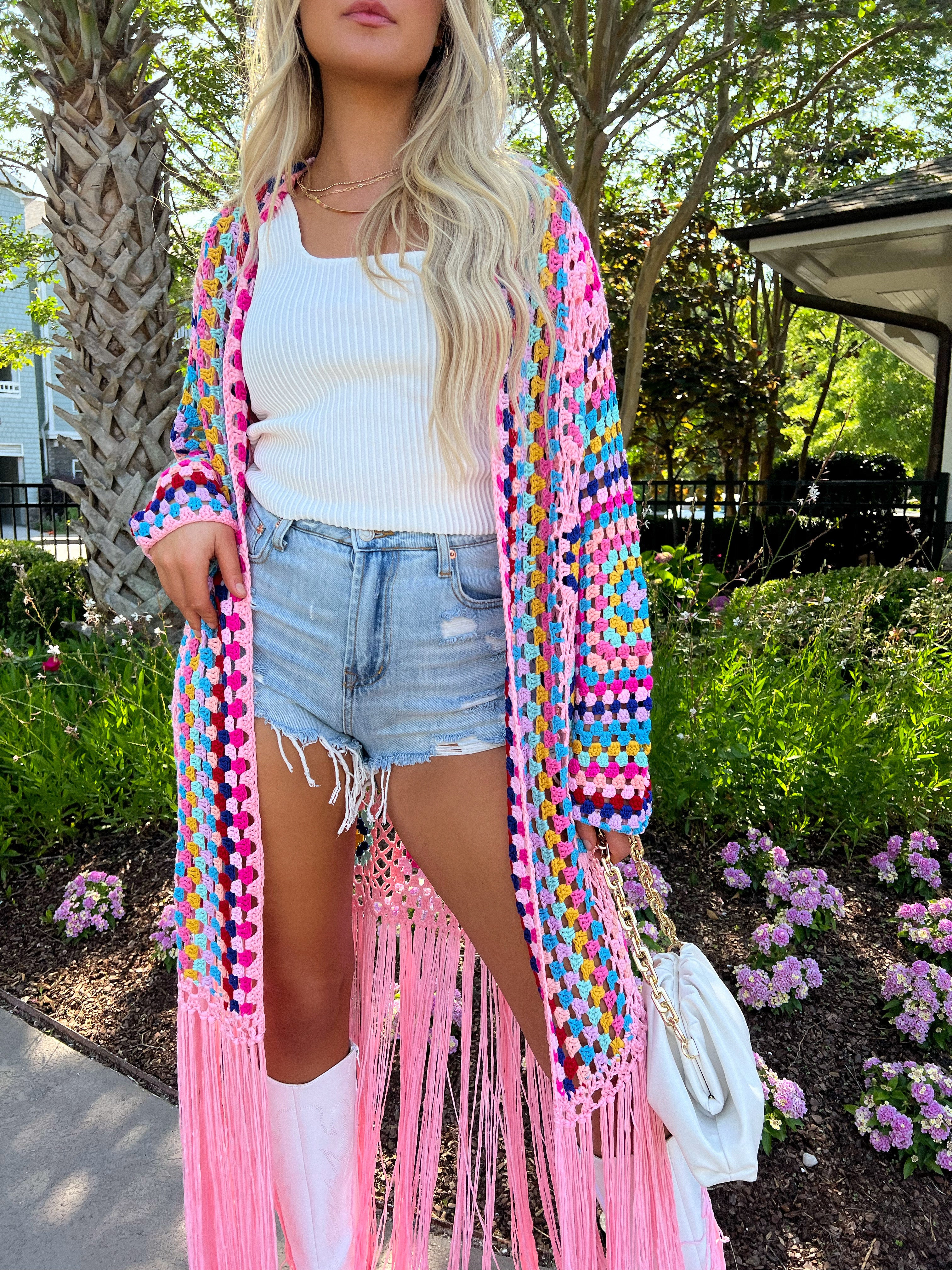 All I Really Want Crochet Duster: Pink – Brooklyn's Boutique