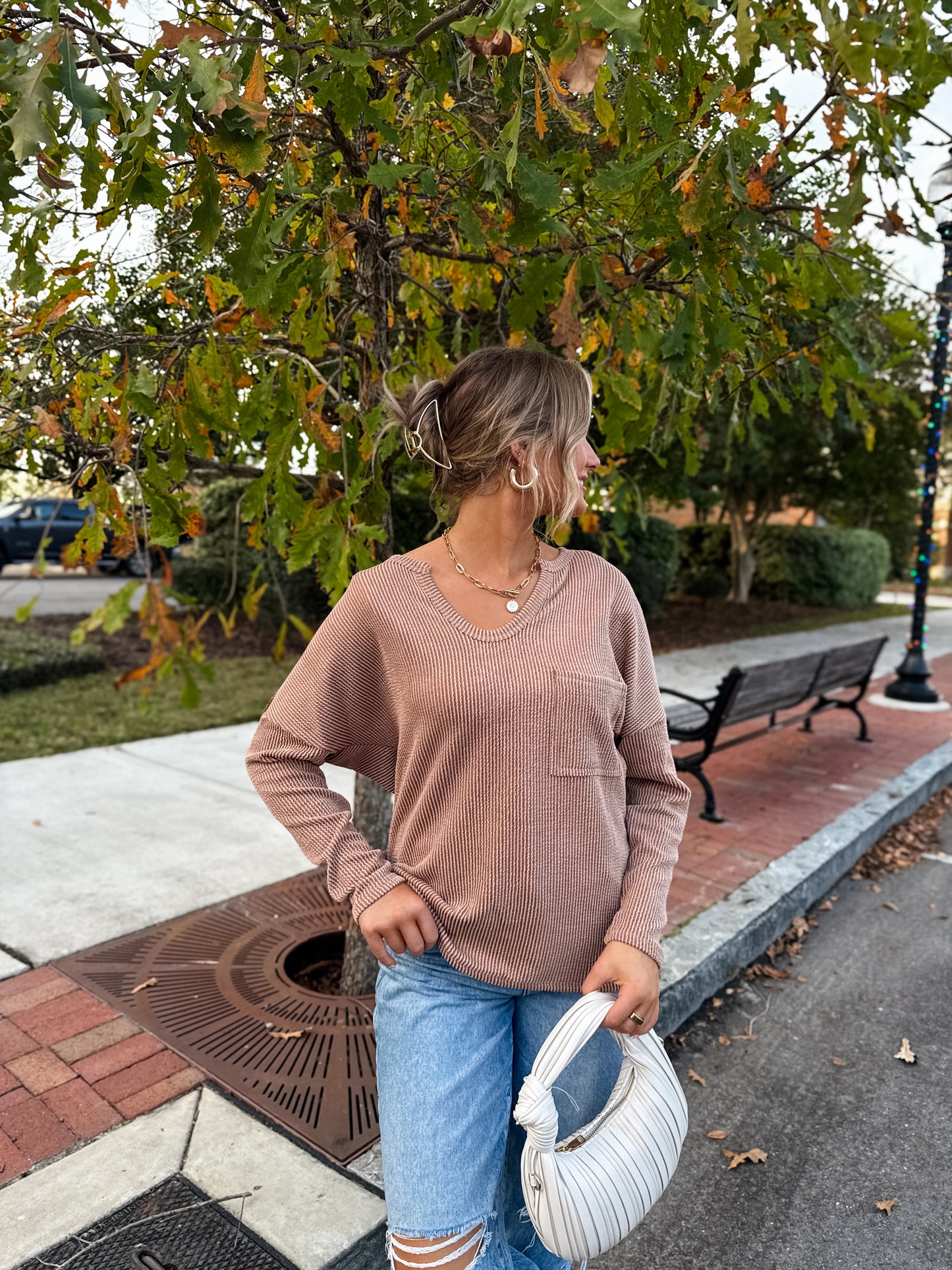 Easy Going Ribbed Top: Peanut Butter