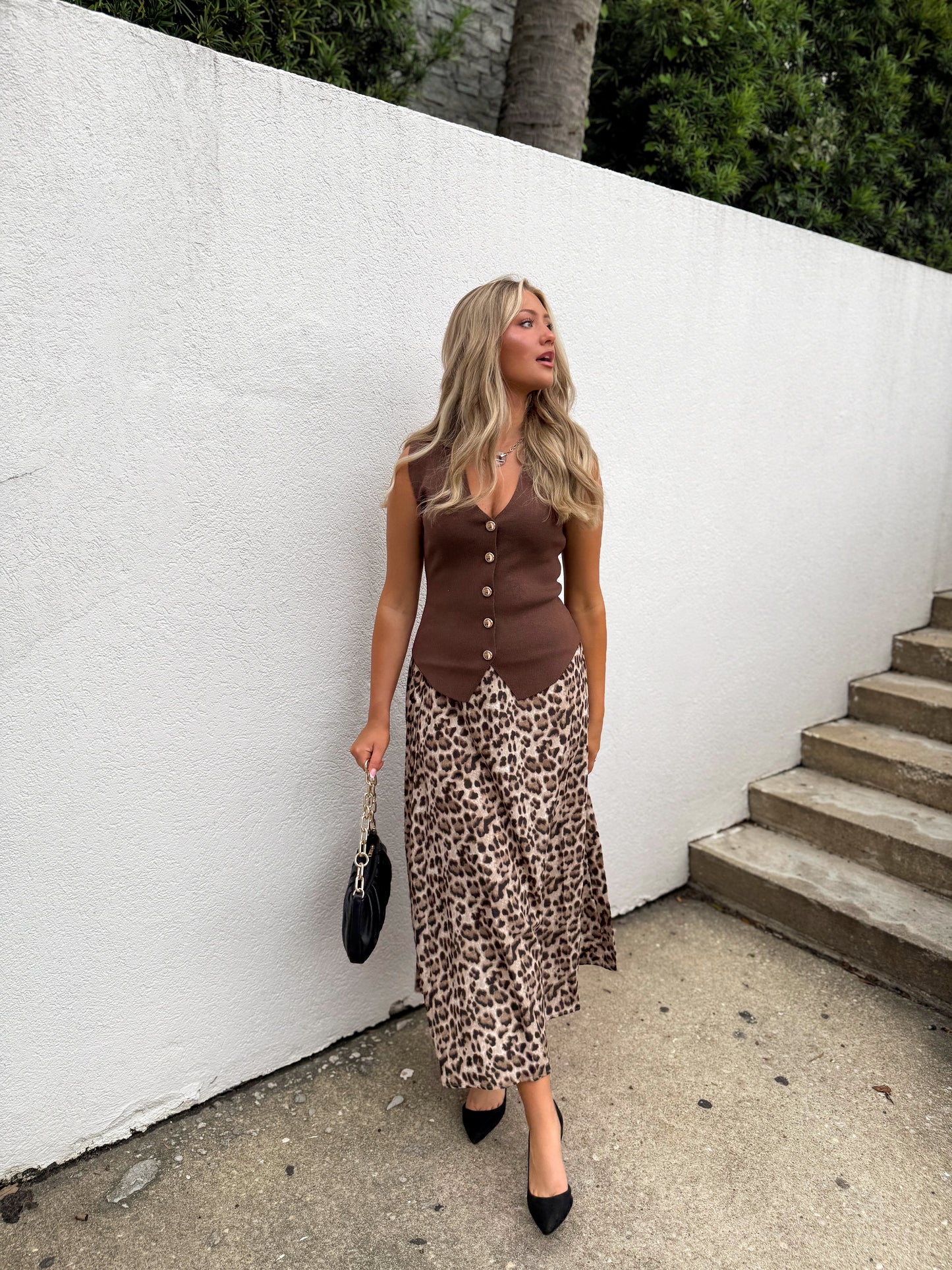 Mocha Charm Button Vest Top