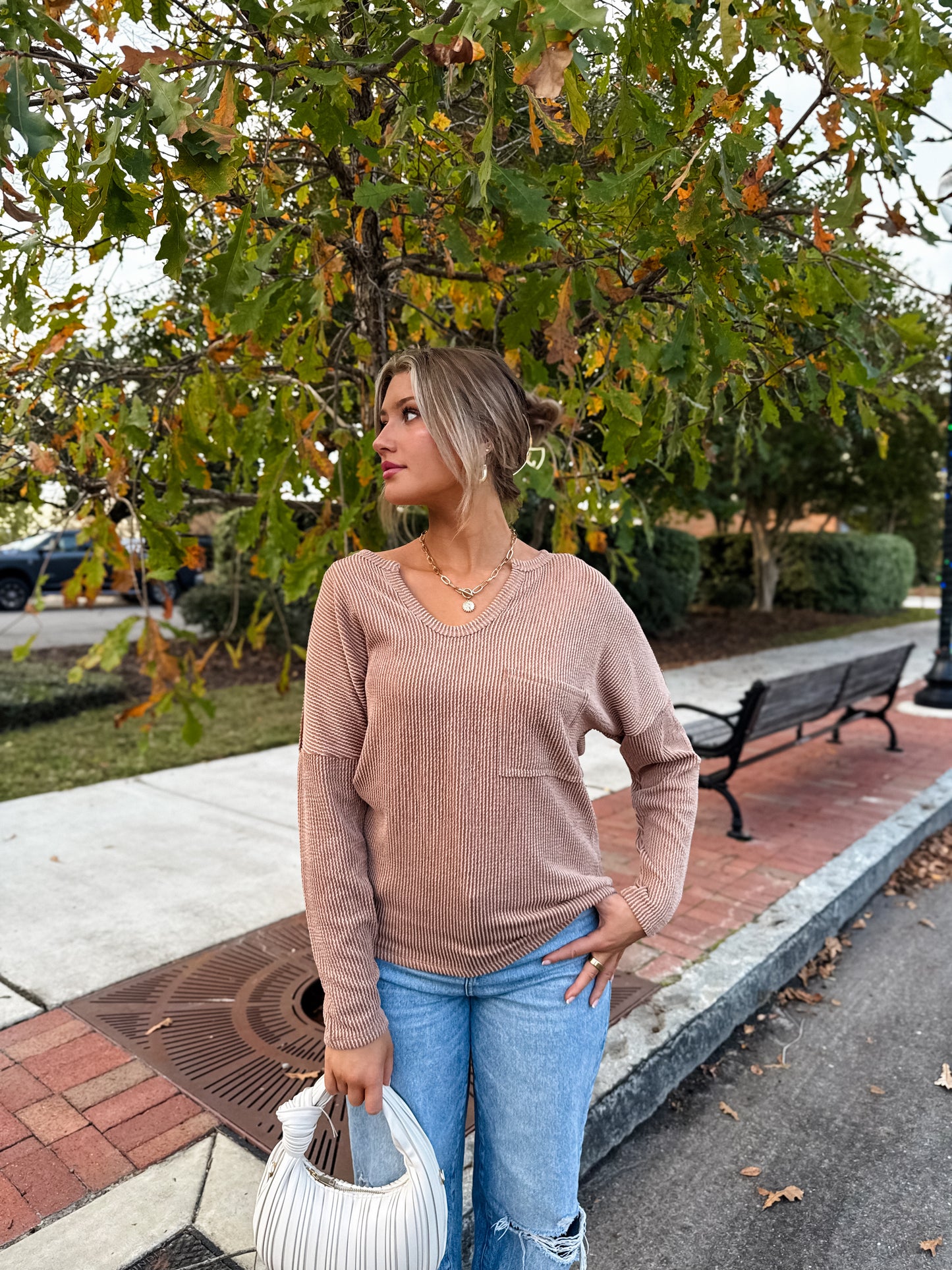 Easy Going Ribbed Top: Peanut Butter