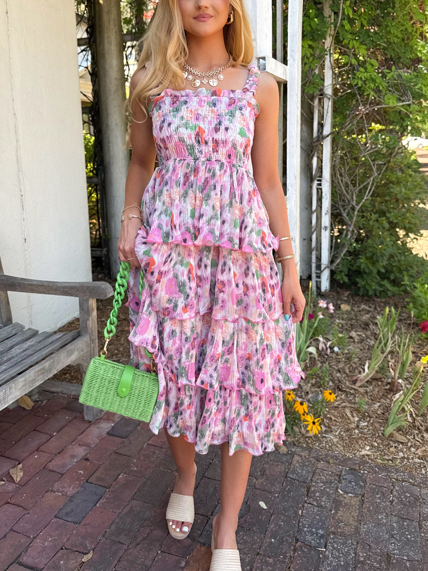 LaBelle Floral Tiered Midi Dress