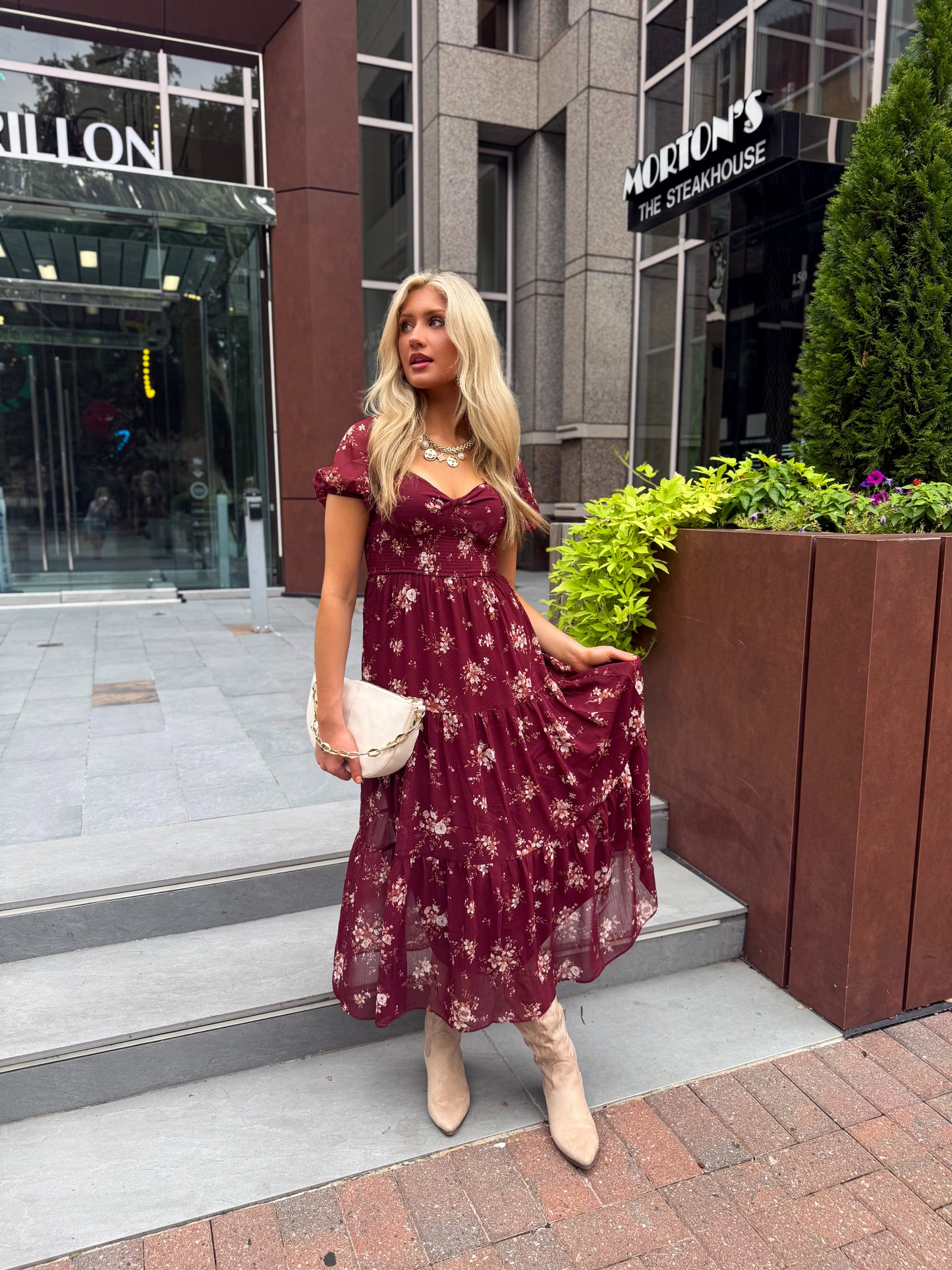 Bordeaux Bloom Midi Dress
