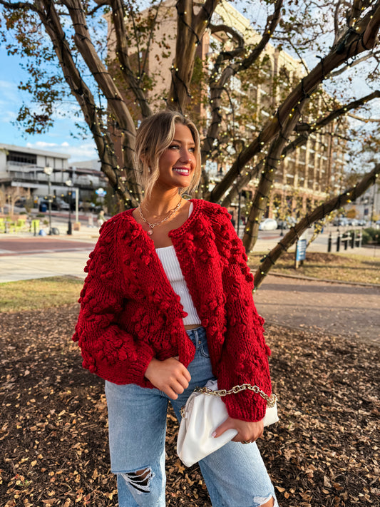 Heart On My Sleeve Cardigan: Red