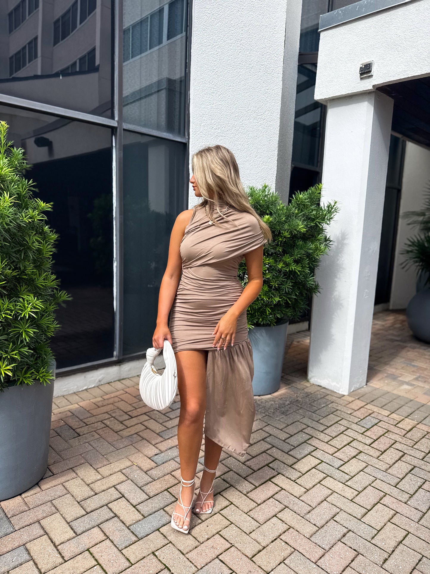 Taupe Twist Mini Dress