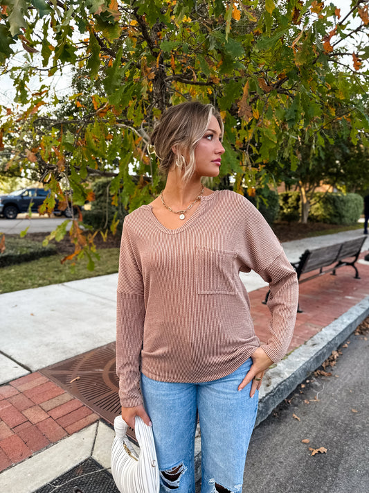 Easy Going Ribbed Top: Peanut Butter