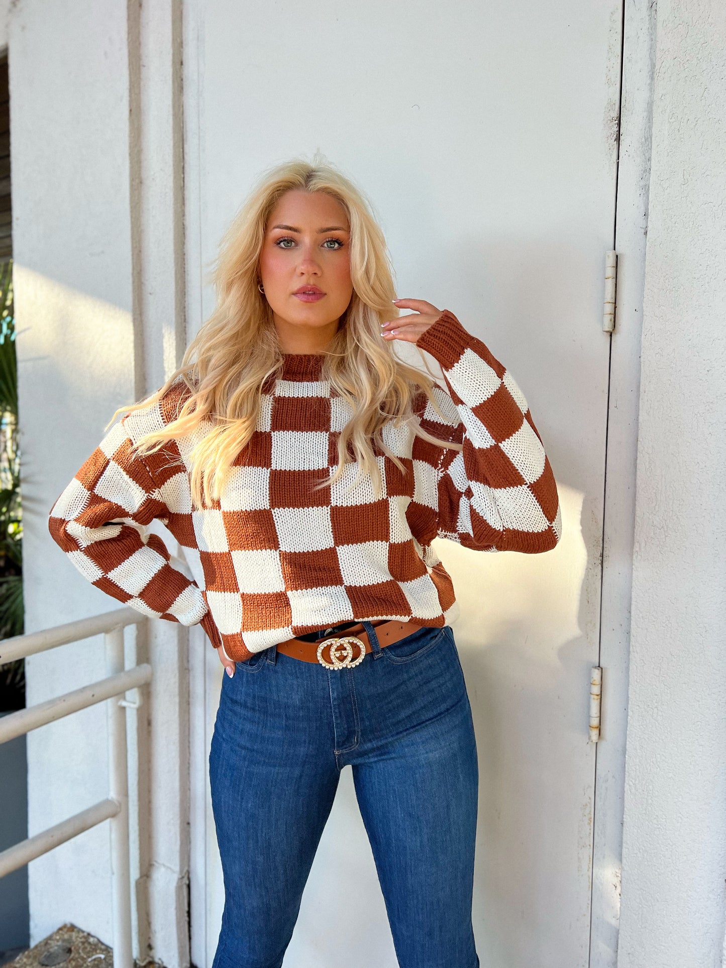 Sweet Truth Checkered Sweater