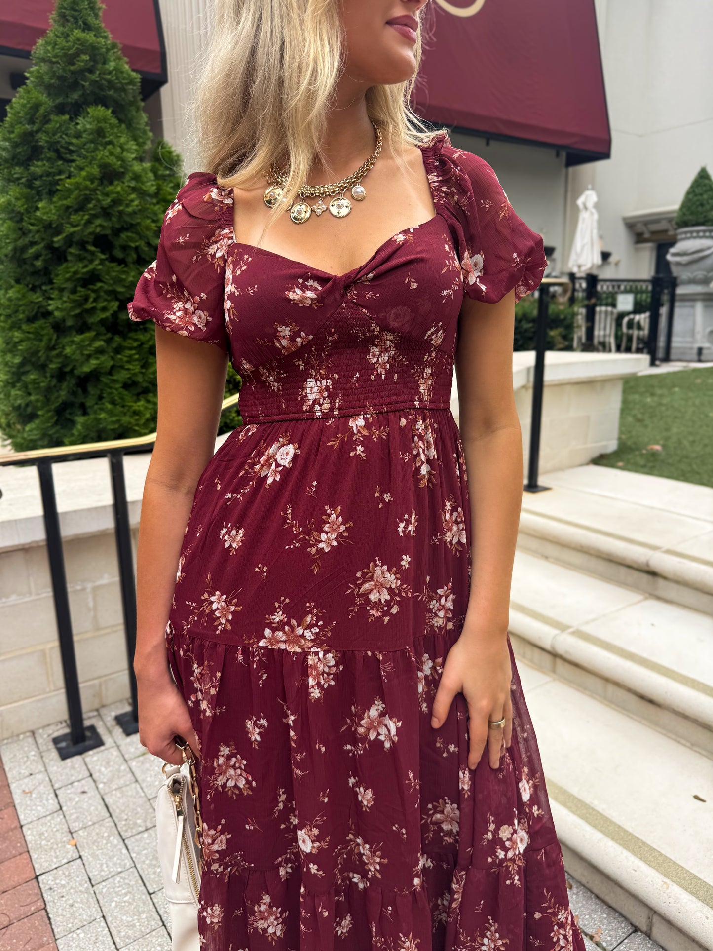 Bordeaux Bloom Midi Dress