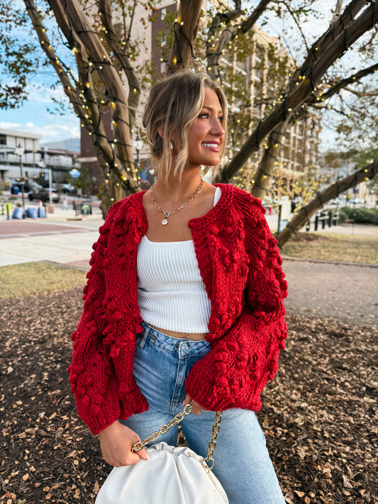 Heart On My Sleeve Cardigan: Red