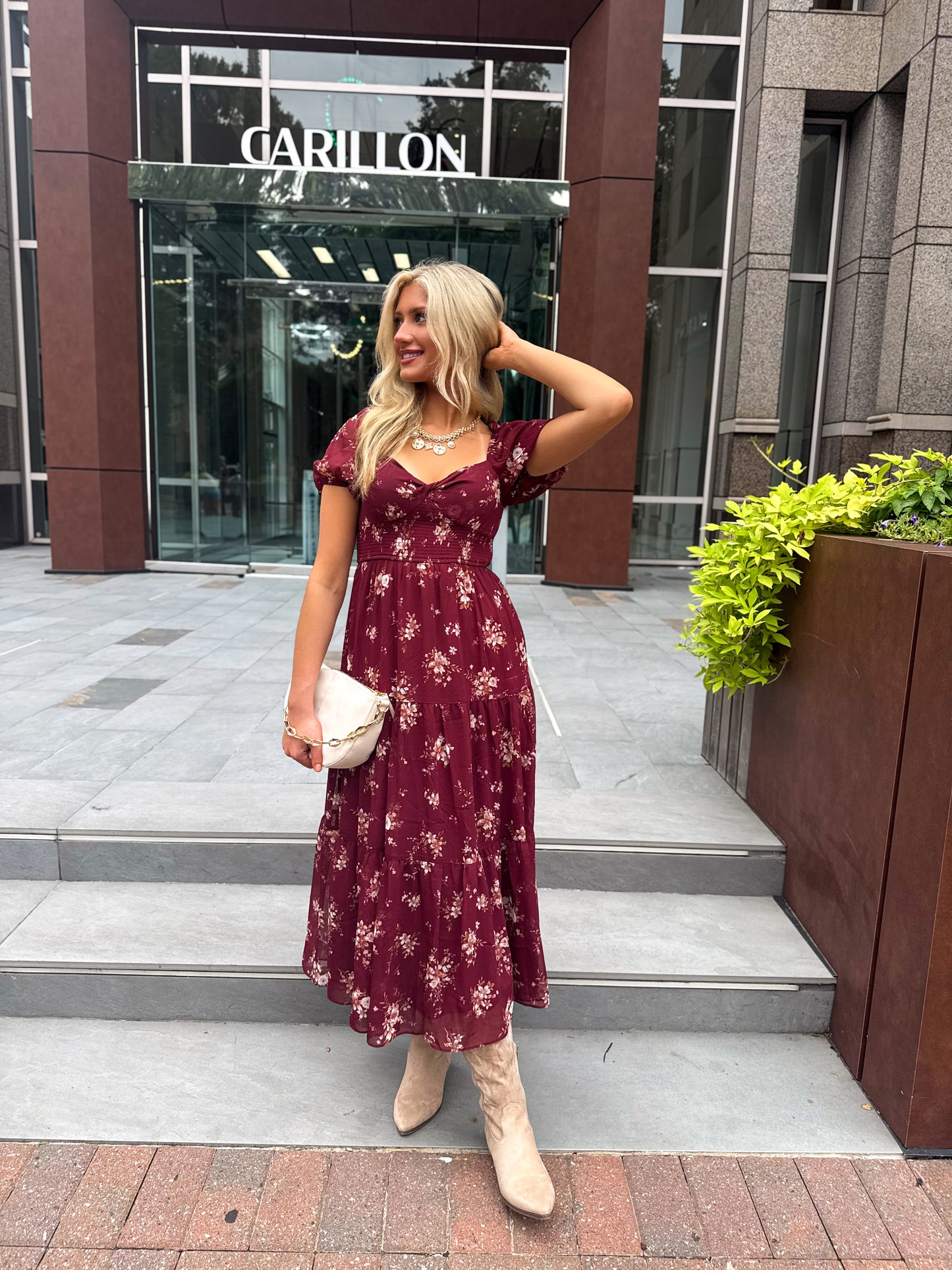 Bordeaux Bloom Midi Dress