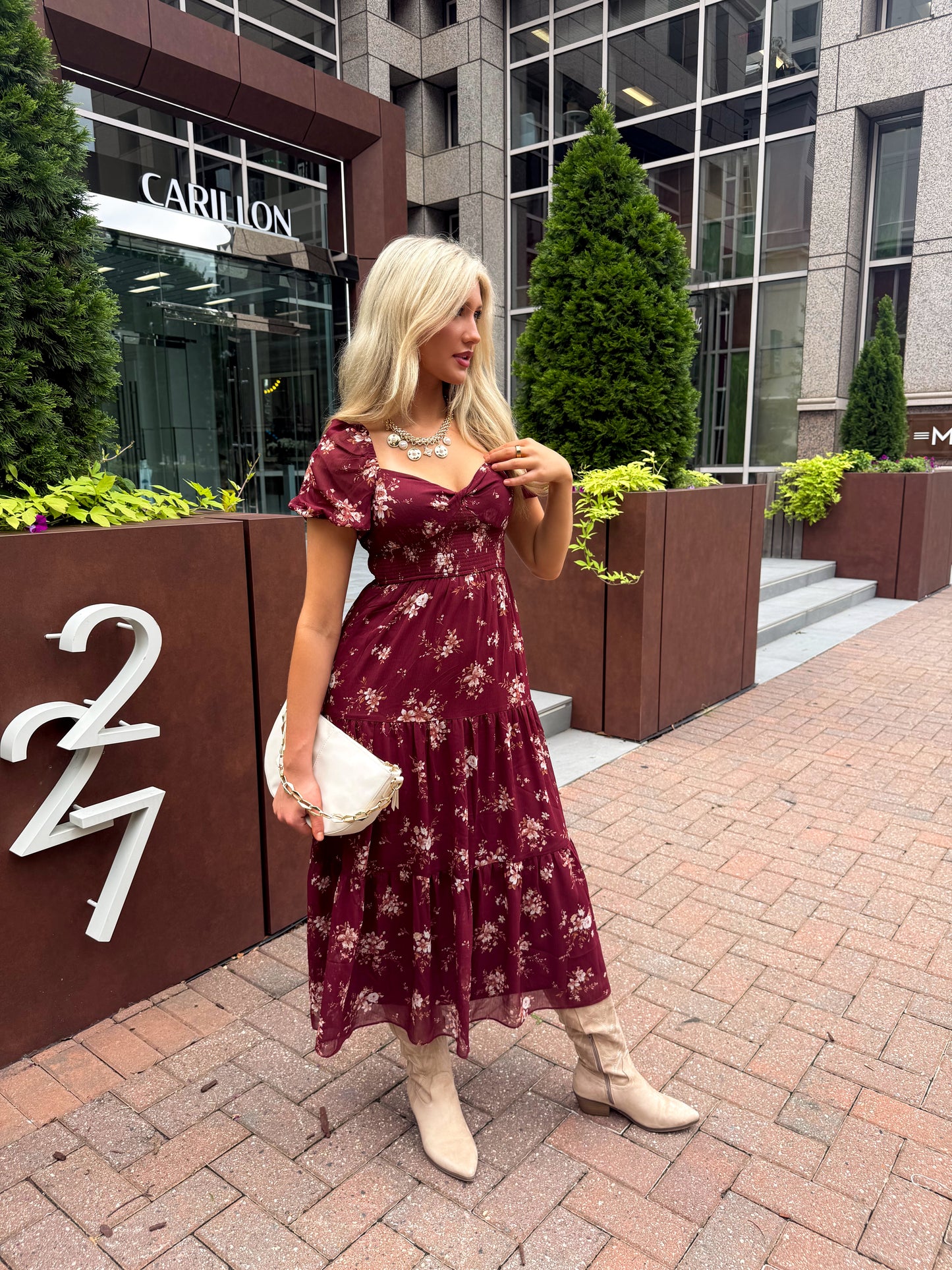 Bordeaux Bloom Midi Dress