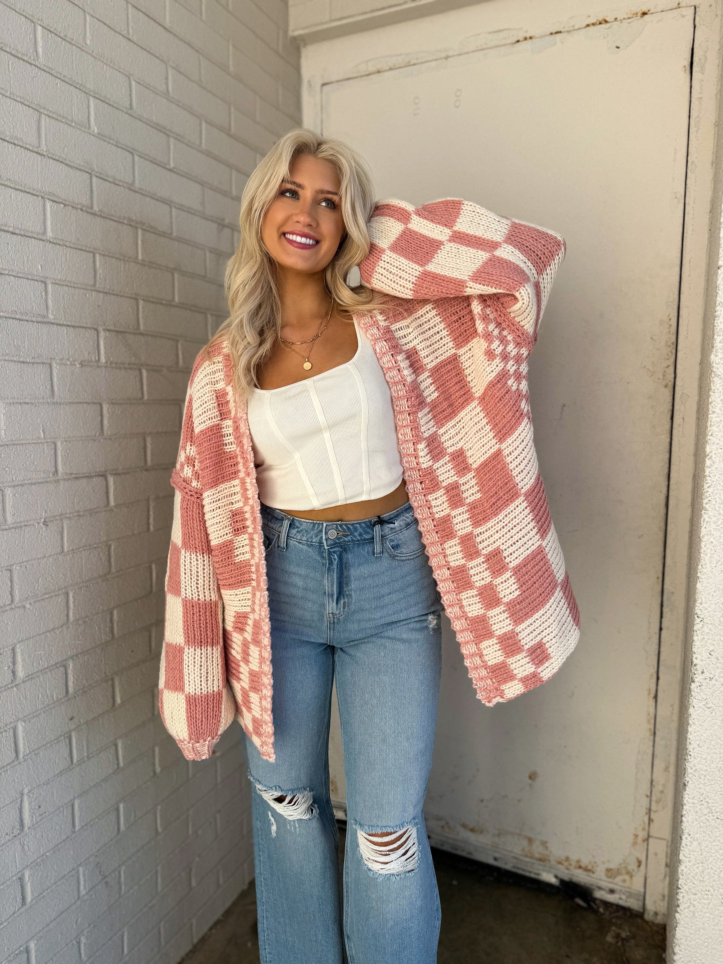 Dreaming About You Checkered Cardigan