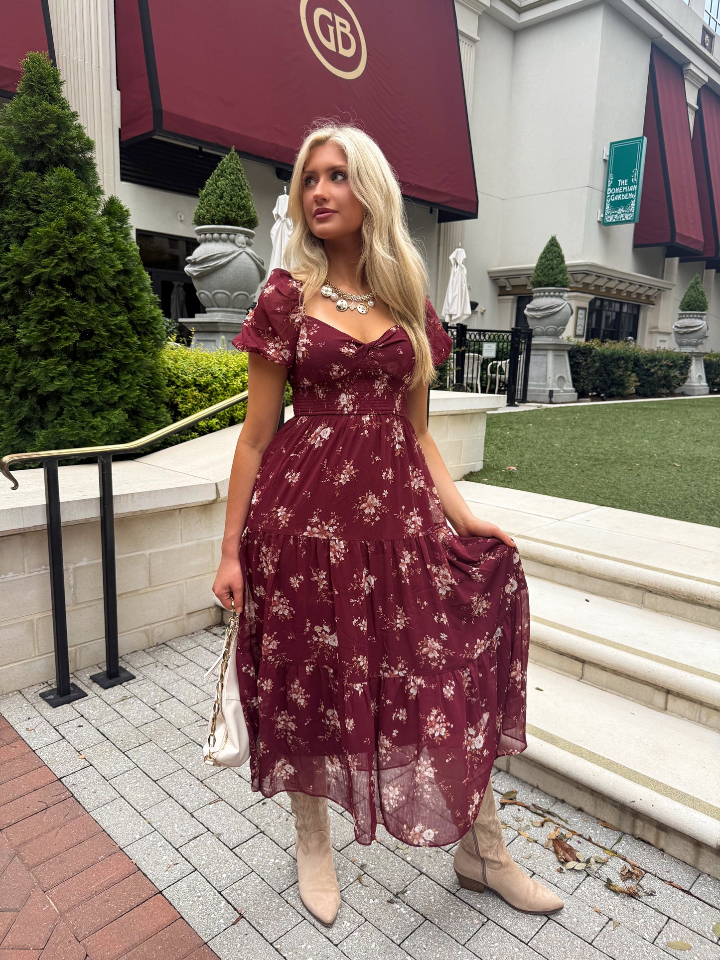 Bordeaux Bloom Midi Dress