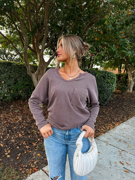 Easy Going Ribbed Top: Mocha