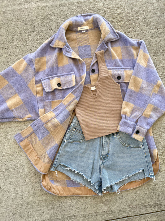 Frosted Lavender Plaid Shacket PREORDER