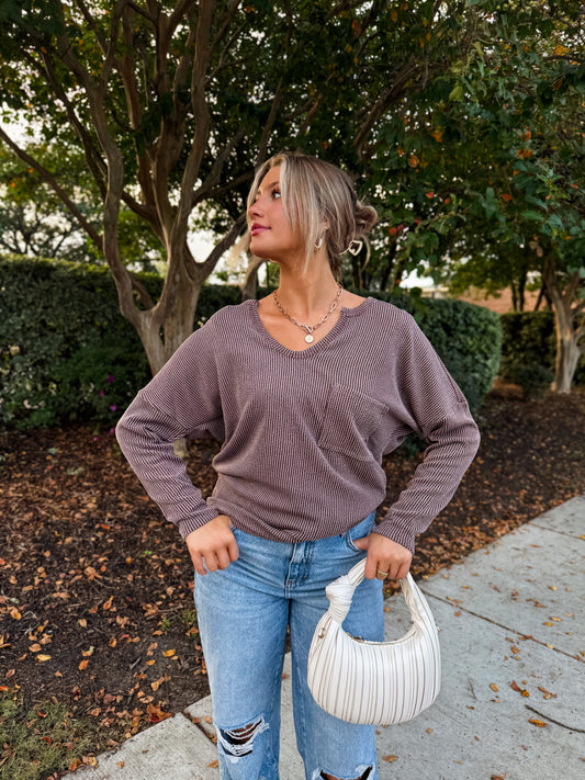 Easy Going Ribbed Top: Mocha