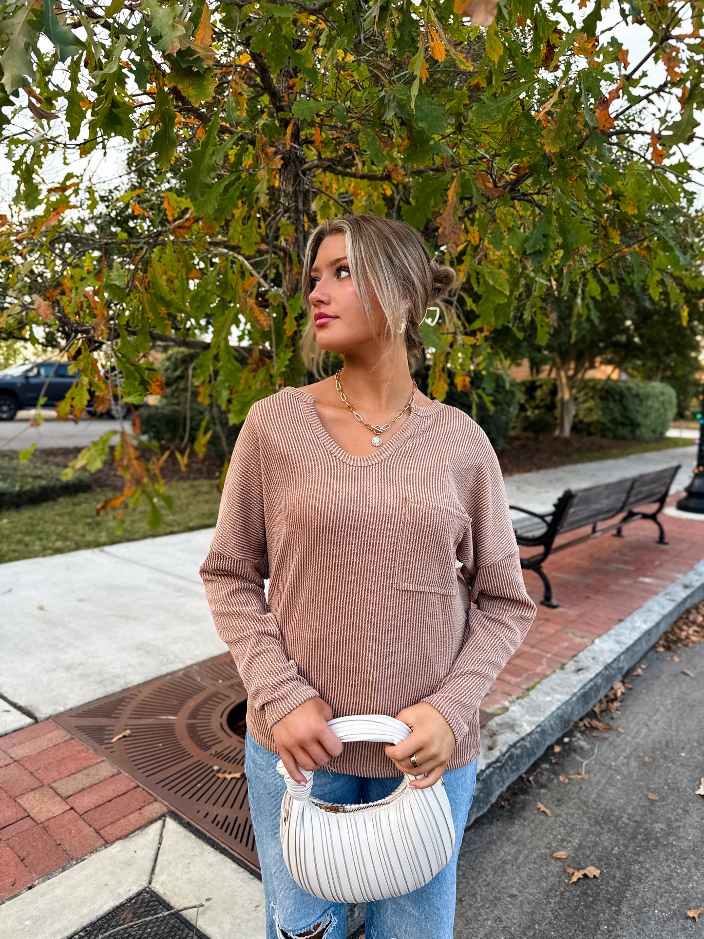 Easy Going Ribbed Top: Peanut Butter