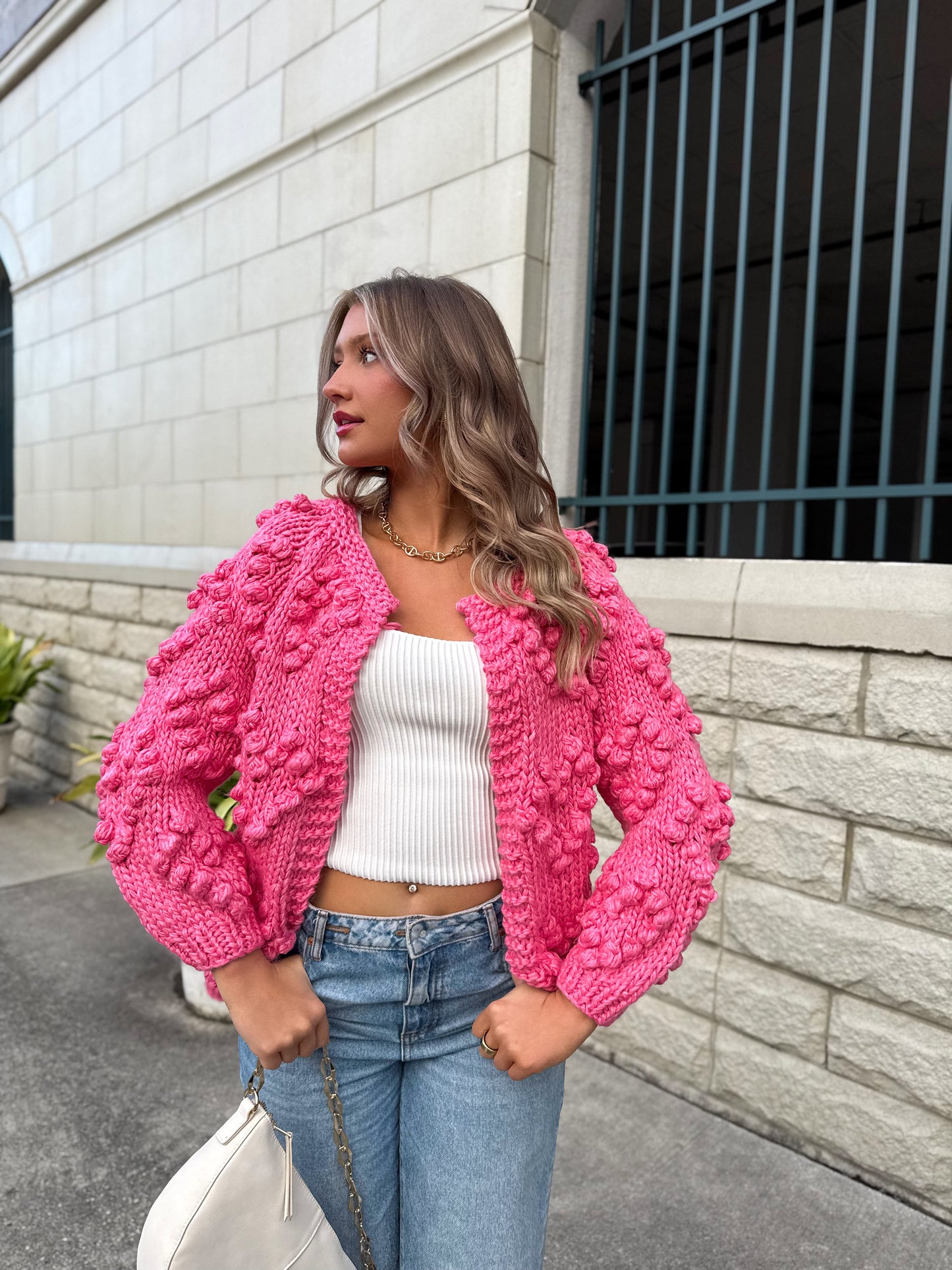 Heart On My Sleeve Cardigan: Pink