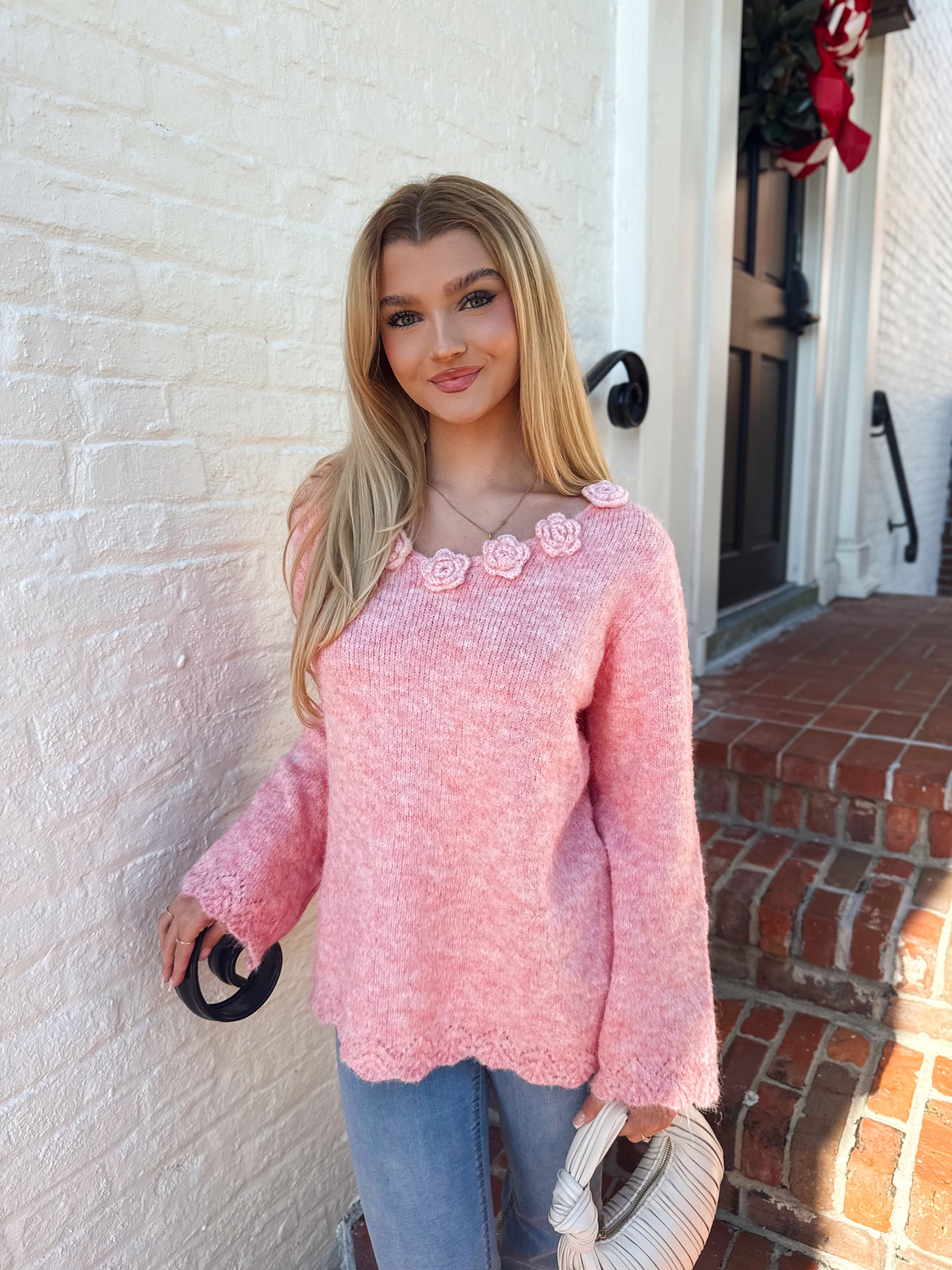 Soft Rosé Rosette Sweater