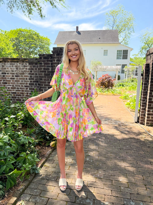 Petals & Prosecco Pleated Dress