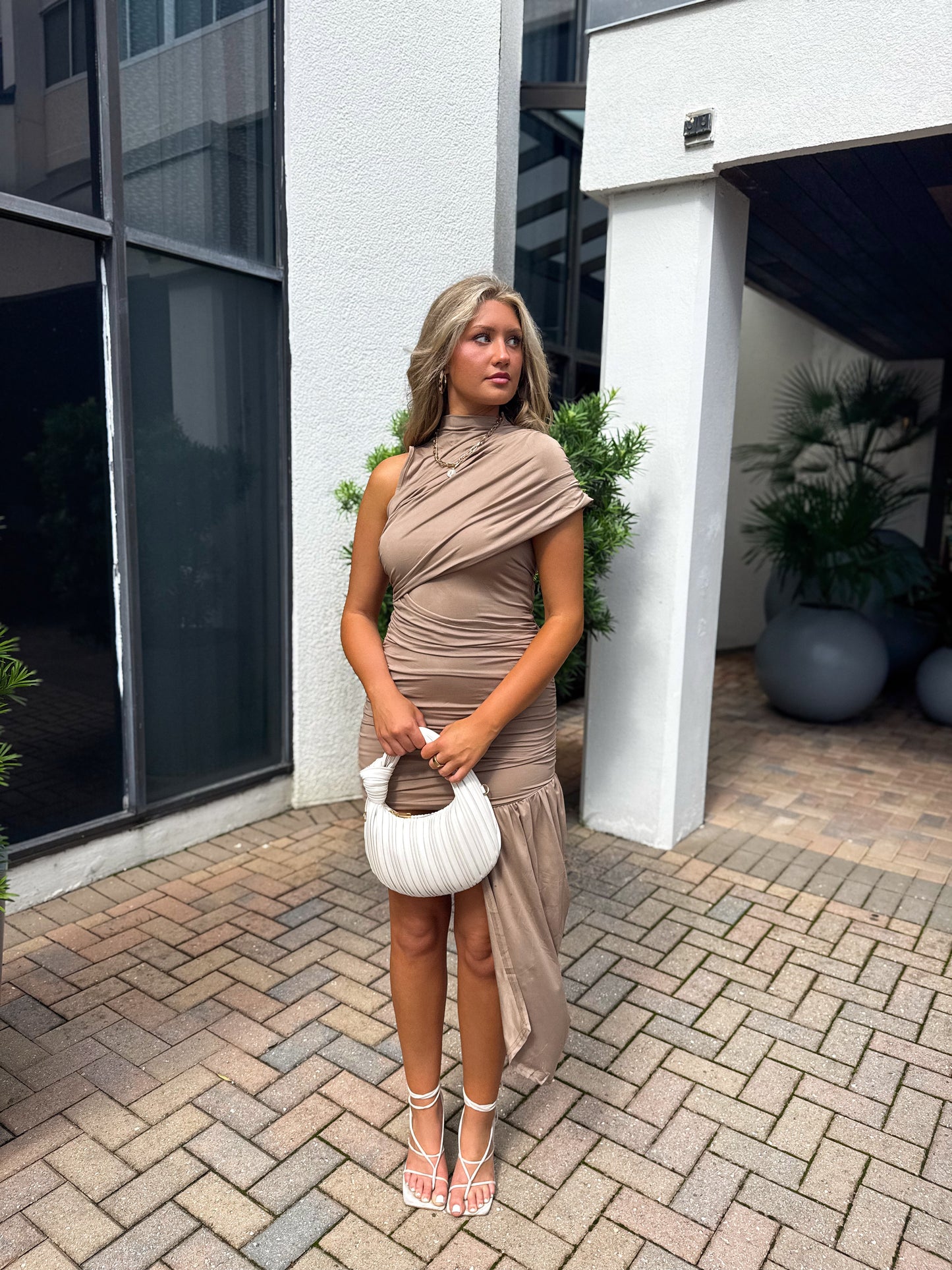Taupe Twist Mini Dress