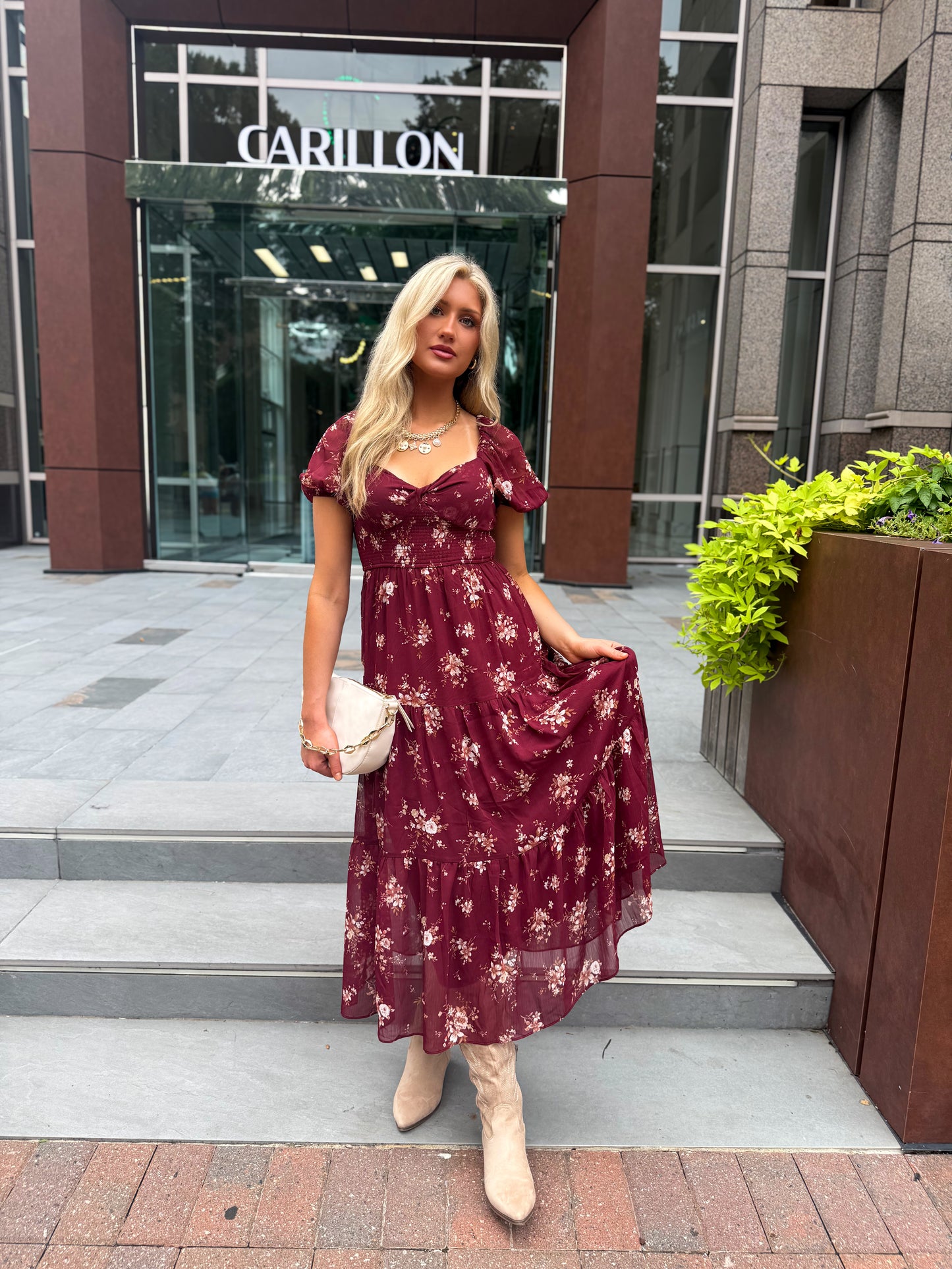 Bordeaux Bloom Midi Dress