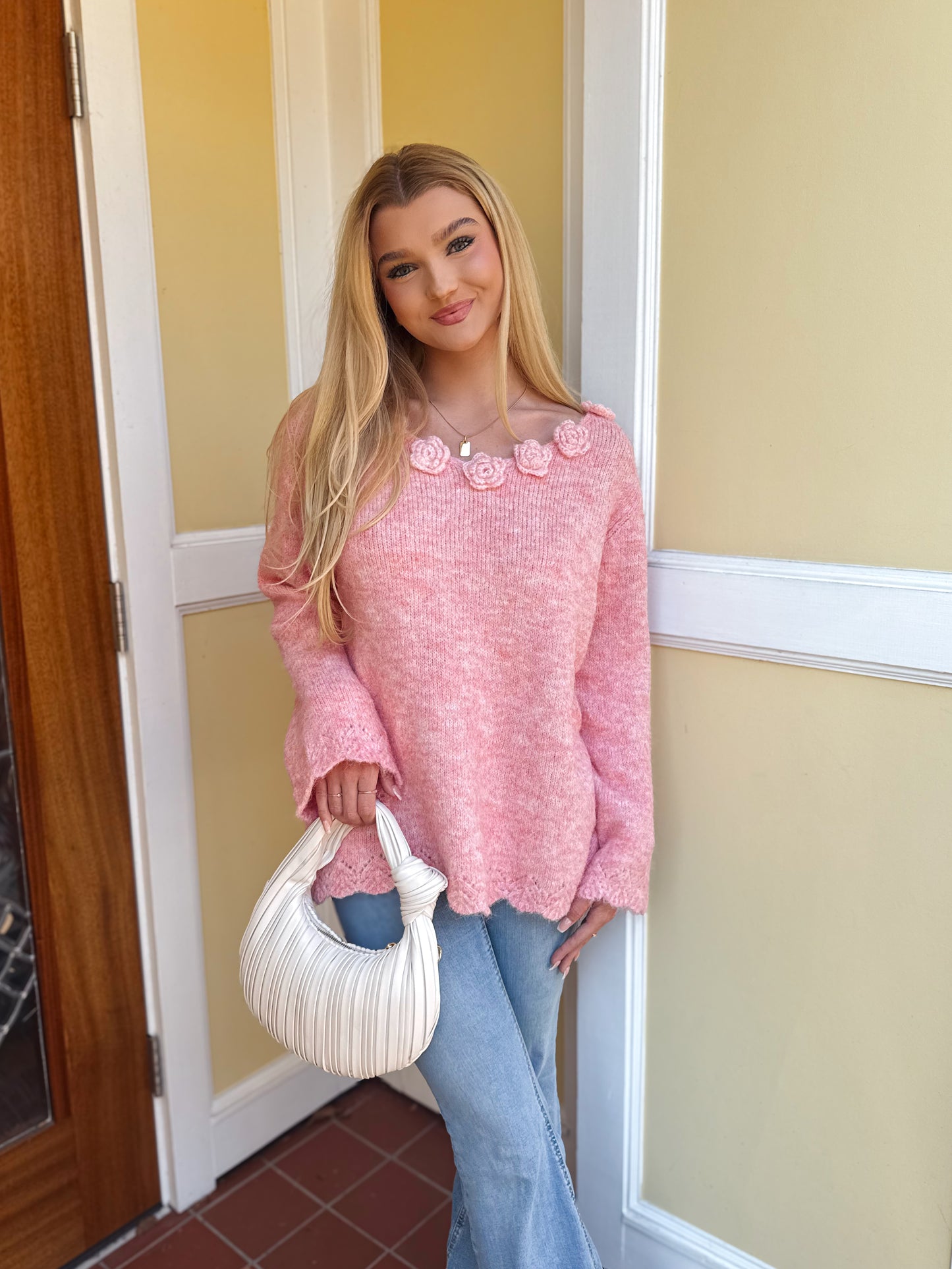 Soft Rosé Rosette Sweater