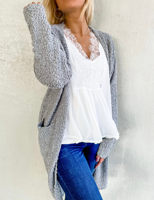 Grey Popcorn Cardigan