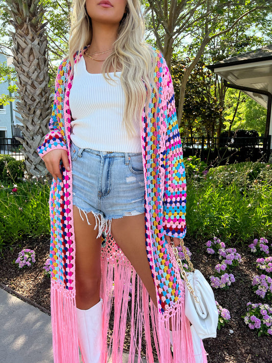 All I Really Want Crochet Duster: Pink