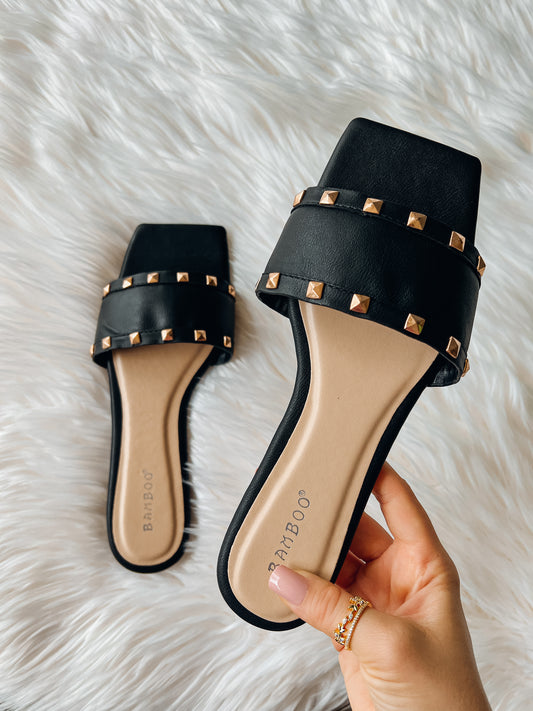 Hattie Black Studded Sandals